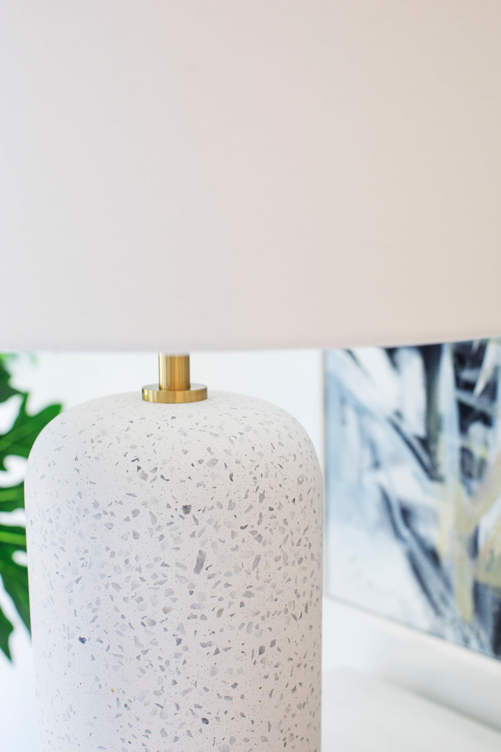 Mitzi Margaret Table Lamp in Blue-Grey Terrazzo with Aged Brass Details for Elegant Accent Lighting