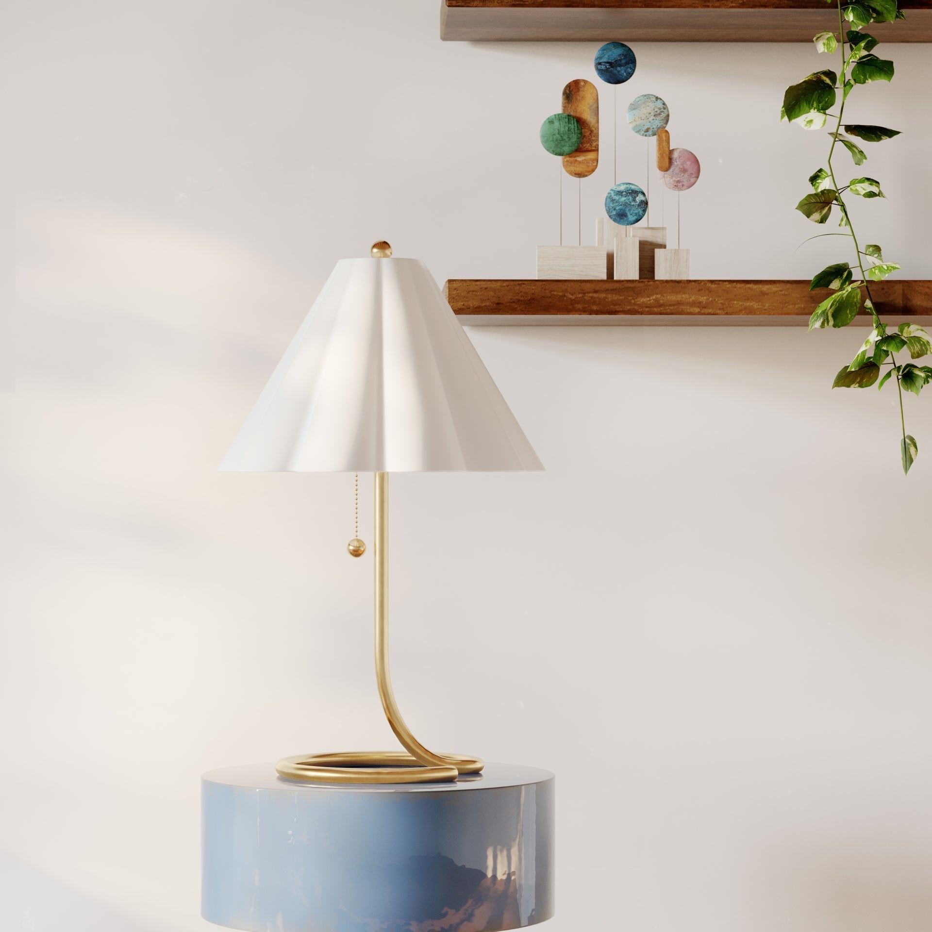 Mitzi-Martha Table Lamp With Aged Brass Twisting Base And White Linen Scalloped Shade