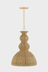 Mitzi-Mayla Coastal-Inspired Pendant Light with Woven Rattan Shade and Aged Brass Chain