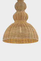 Mitzi-Mayla Coastal-Inspired Pendant Light with Woven Rattan Shade and Aged Brass Chain