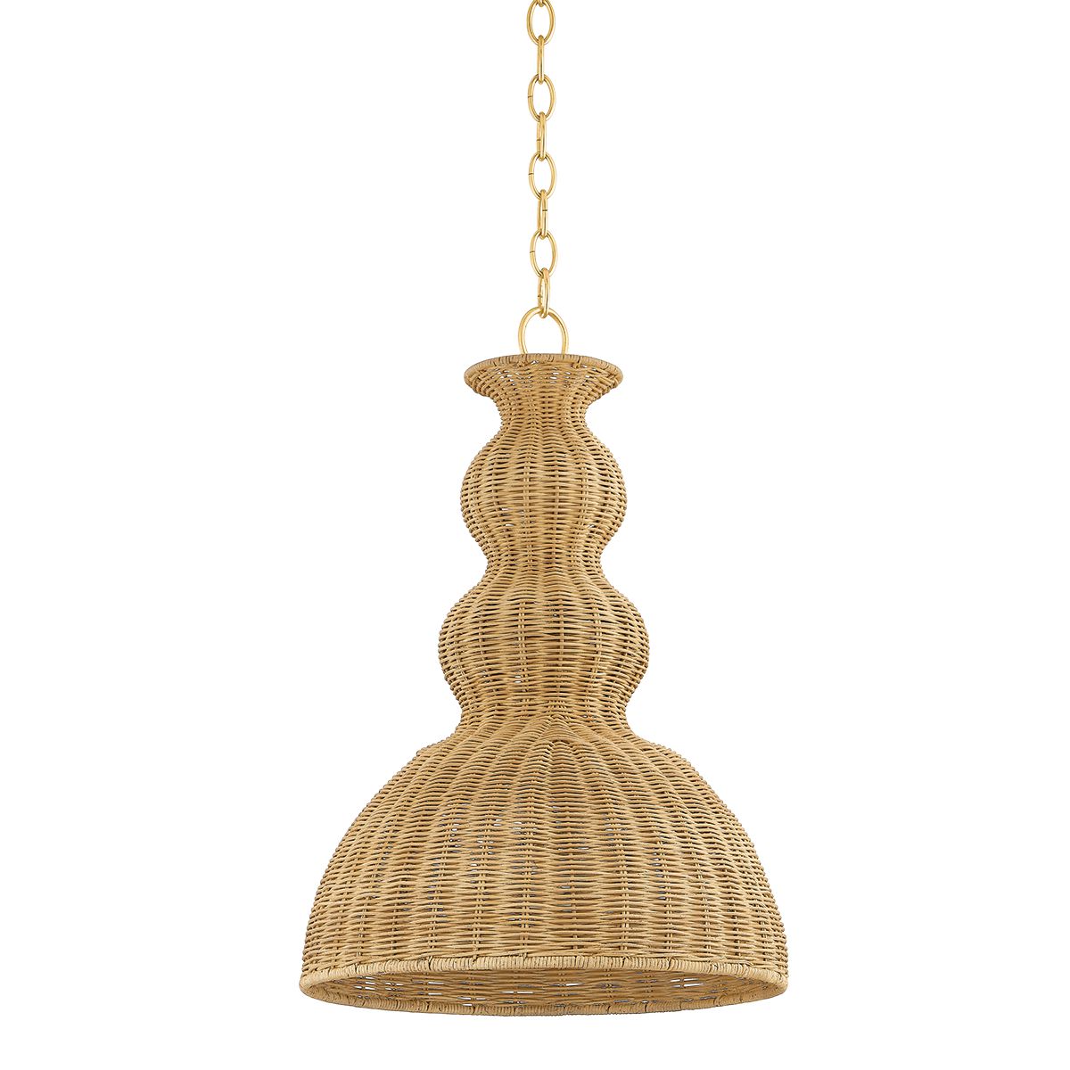 Mitzi-Mayla Coastal-Inspired Pendant Light with Woven Rattan Shade and Aged Brass Chain