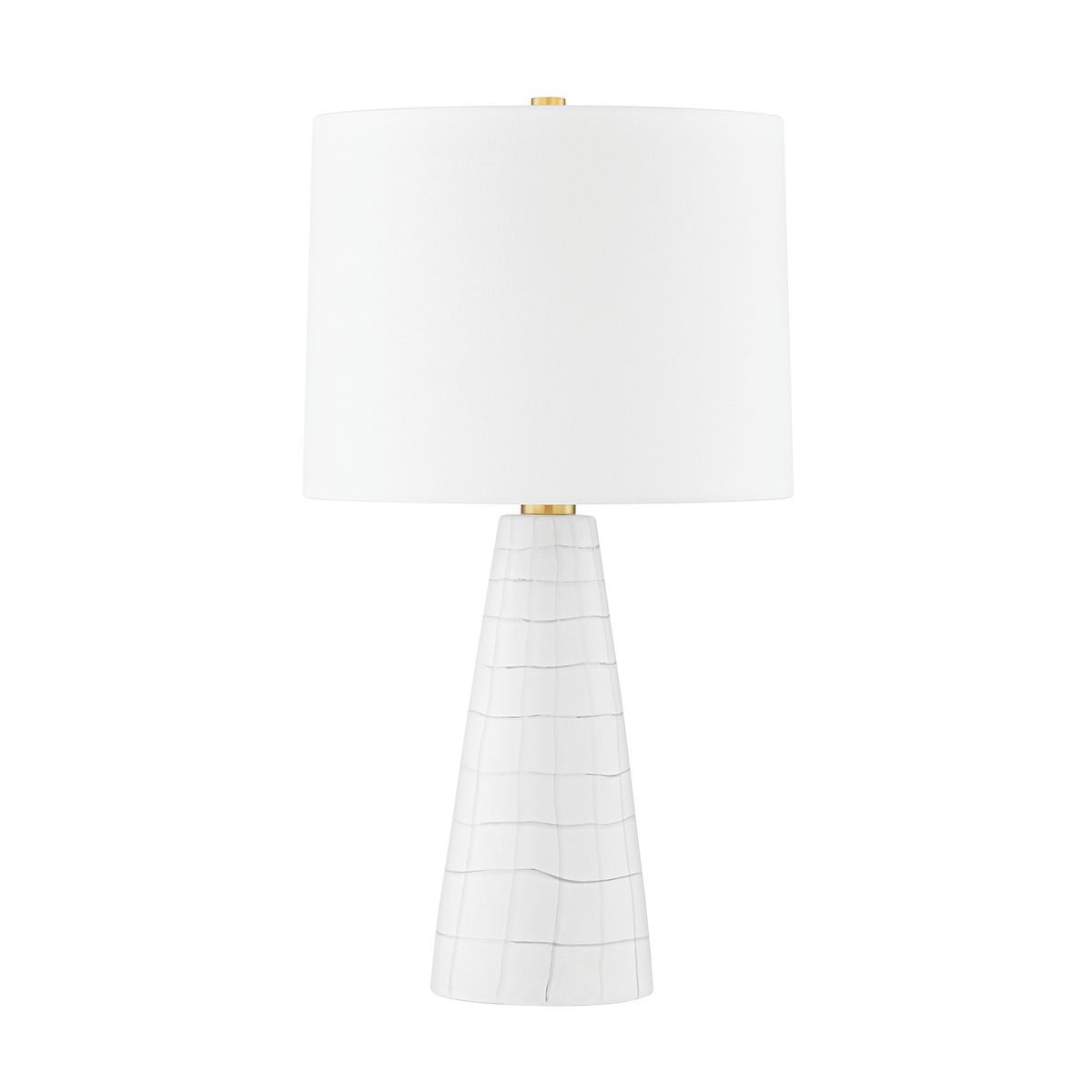 Mitzi-Melinda Table Lamp - Hand-Painted Satin White Ceramic Base with Whimsical White Linen Shade and Aged Brass Accents