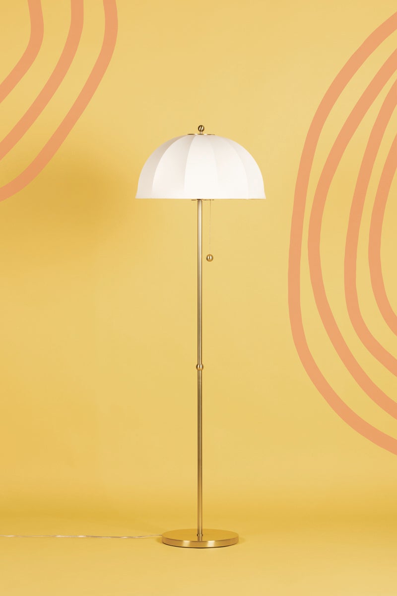 Mitzi-Meshelle Mid-Century Modern Floor Lamp With Aged Brass Accents And Whimsical Umbrella Shade