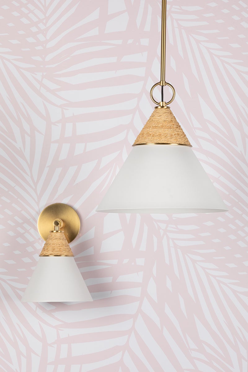 Mitzi Mica Wall Light with Aged Brass Accents and Opal Glass Shade for Coastal-Inspired Interiors