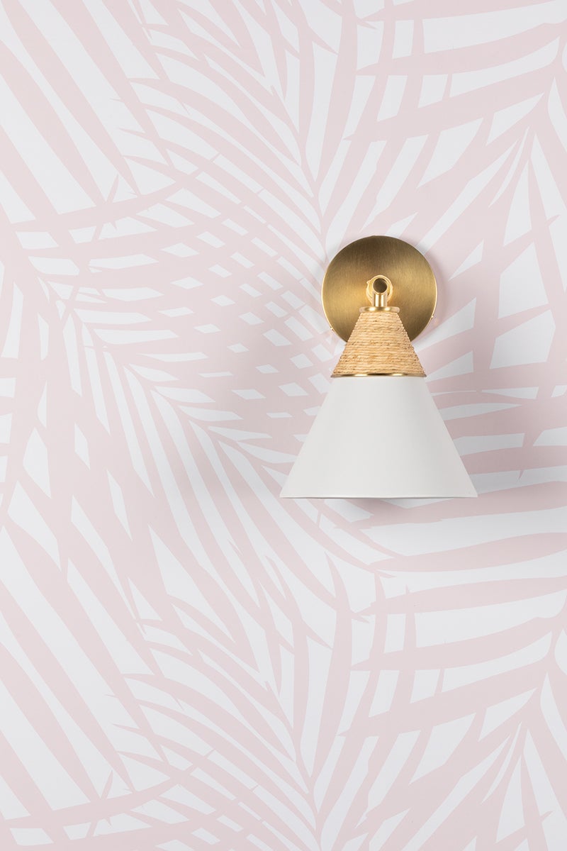 Mitzi Mica Wall Light with Aged Brass Accents and Opal Glass Shade for Coastal-Inspired Interiors