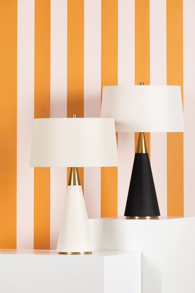 Mitzi-Mid-Century Modern Jen Table Lamp with Cream or Black Linen Shade and Sculptural Design