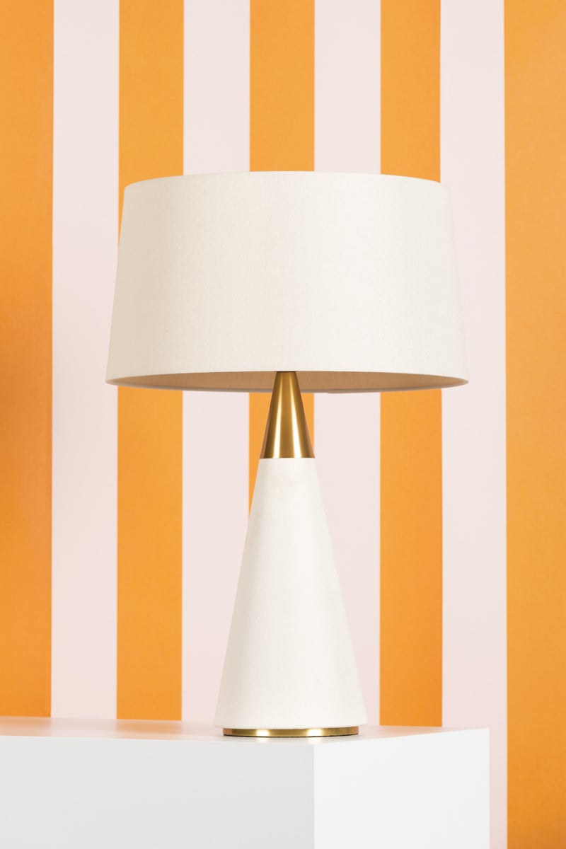 Mitzi-Mid-Century Modern Jen Table Lamp with Cream or Black Linen Shade and Sculptural Design