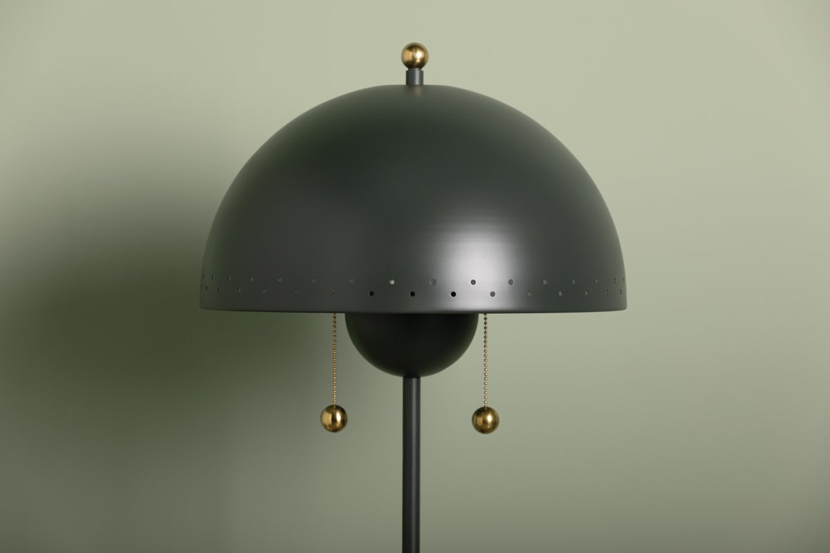 Mitzi-Midcentury Inspired Jojo Table Lamp with Decorative Perforated Dome Shade in Moody Green Finish