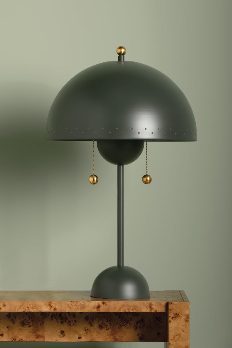 Mitzi-Midcentury Inspired Jojo Table Lamp with Decorative Perforated Dome Shade in Moody Green Finish