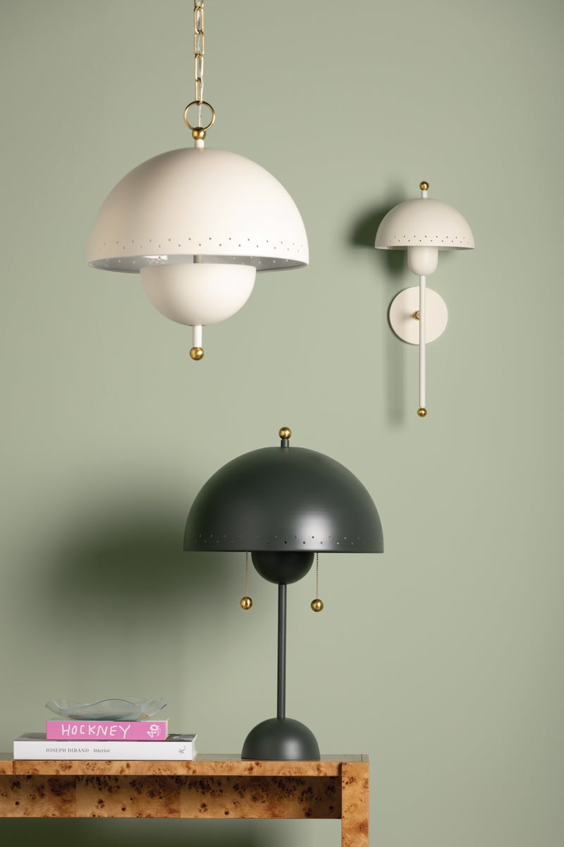 Mitzi-Midcentury Inspired Jojo Table Lamp with Decorative Perforated Dome Shade in Moody Green Finish