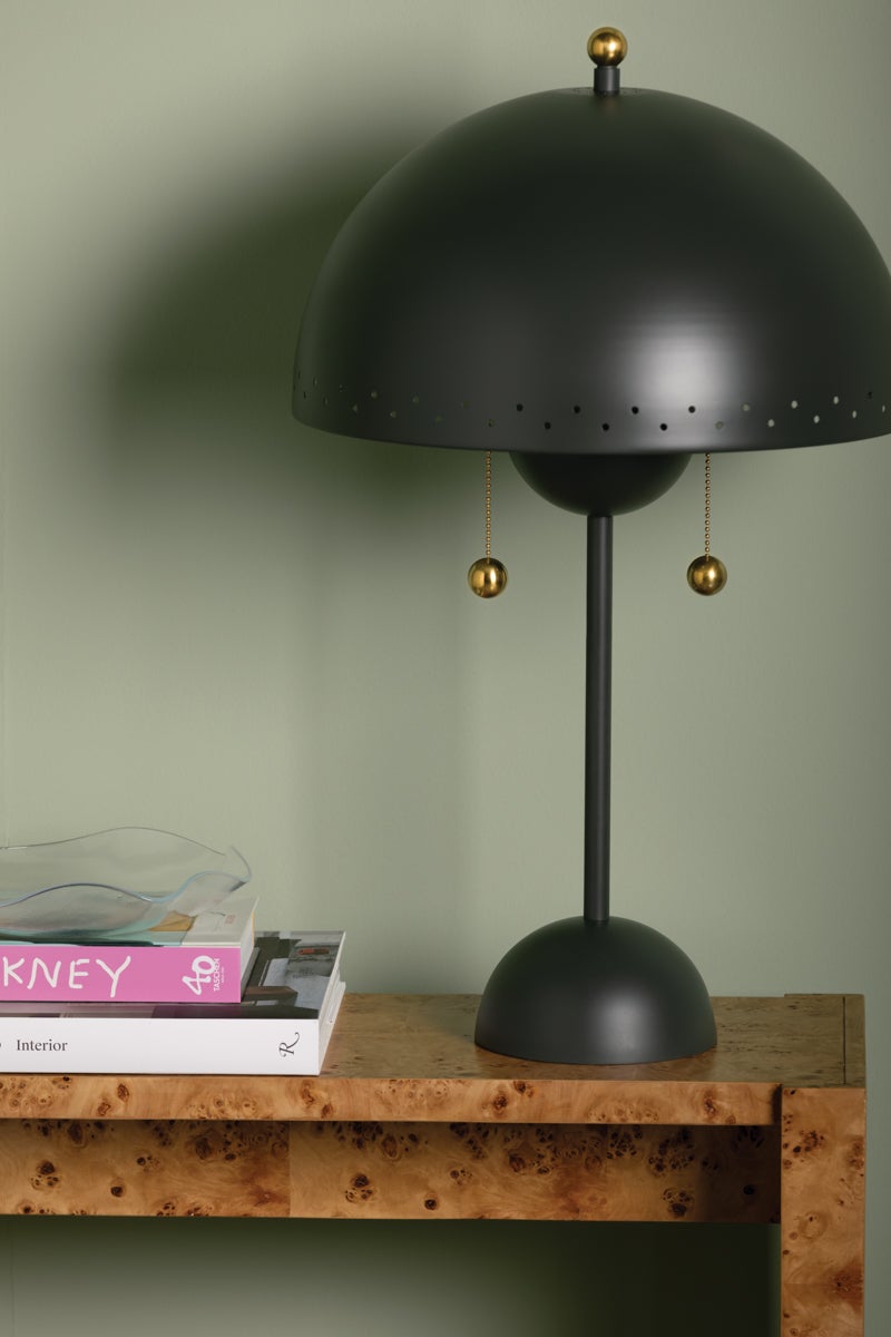 Mitzi-Midcentury Inspired Jojo Table Lamp with Decorative Perforated Dome Shade in Moody Green Finish