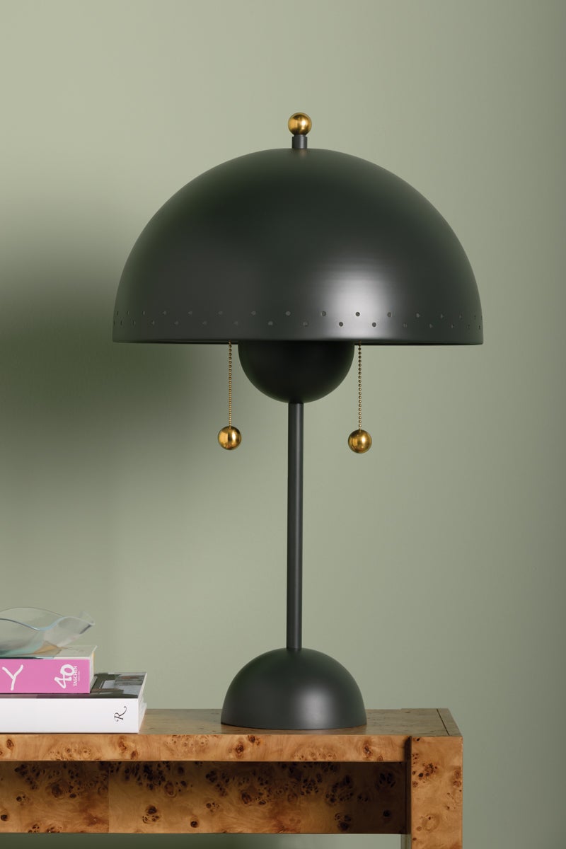 Mitzi-Midcentury Inspired Jojo Table Lamp with Decorative Perforated Dome Shade in Moody Green Finish