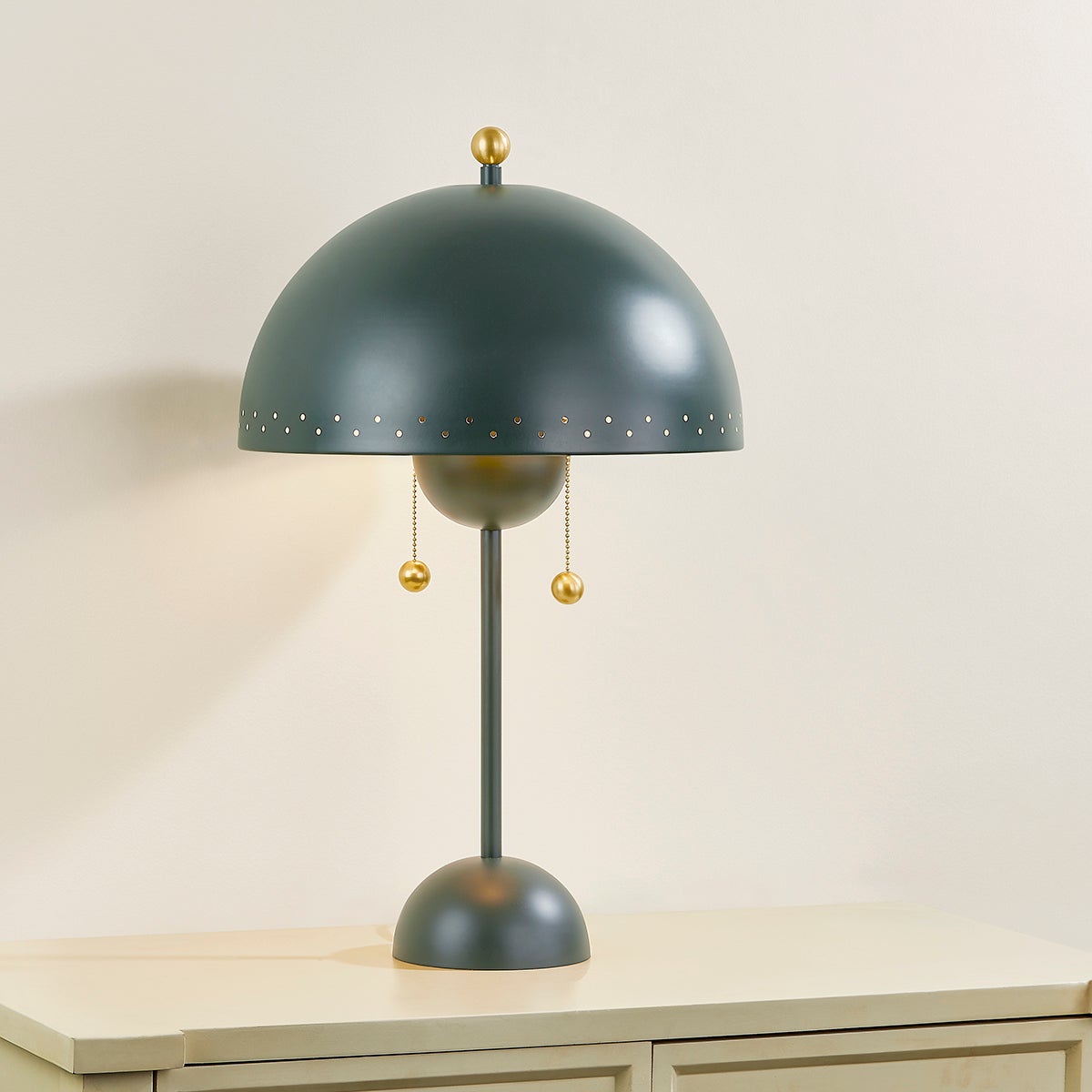 Mitzi-Midcentury Inspired Jojo Table Lamp with Decorative Perforated Dome Shade in Moody Green Finish