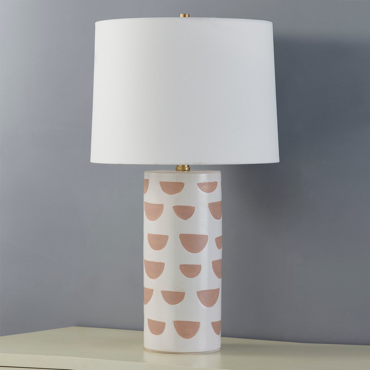 Mitzi-Minnie Table Lamp - Handmade Satin White Ceramic with Geometric Patterns and Aged Brass Accents