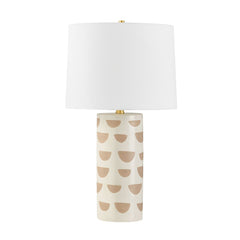 Mitzi-Minnie Table Lamp - Handmade Satin White Ceramic with Geometric Patterns and Aged Brass Accents