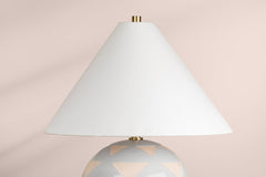 Mitzi-Minnie Table Lamp - Satin Blue Ceramic Base with Geometric Pattern and Aged Brass Accent