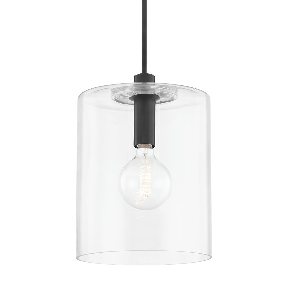 Mitzi-Neko Pendant Light: Modern Industrial Design with Transparent Glass Jar Shade and Aged Brass Finish