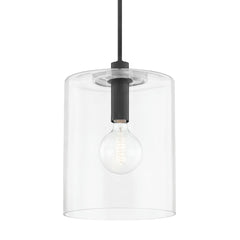 Mitzi-Neko Pendant Light: Modern Industrial Design with Transparent Glass Jar Shade and Aged Brass Finish