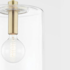 Mitzi-Neko Pendant Light: Modern Industrial Design with Transparent Glass Jar Shade and Aged Brass Finish