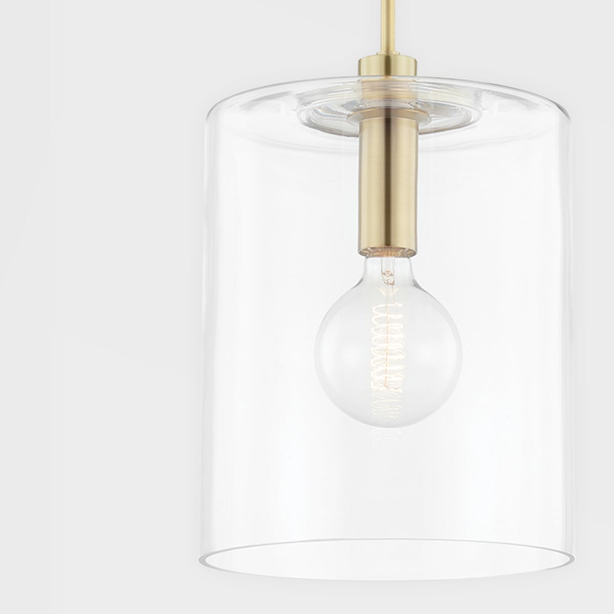 Mitzi-Neko Pendant Light: Modern Industrial Design with Transparent Glass Jar Shade and Aged Brass Finish