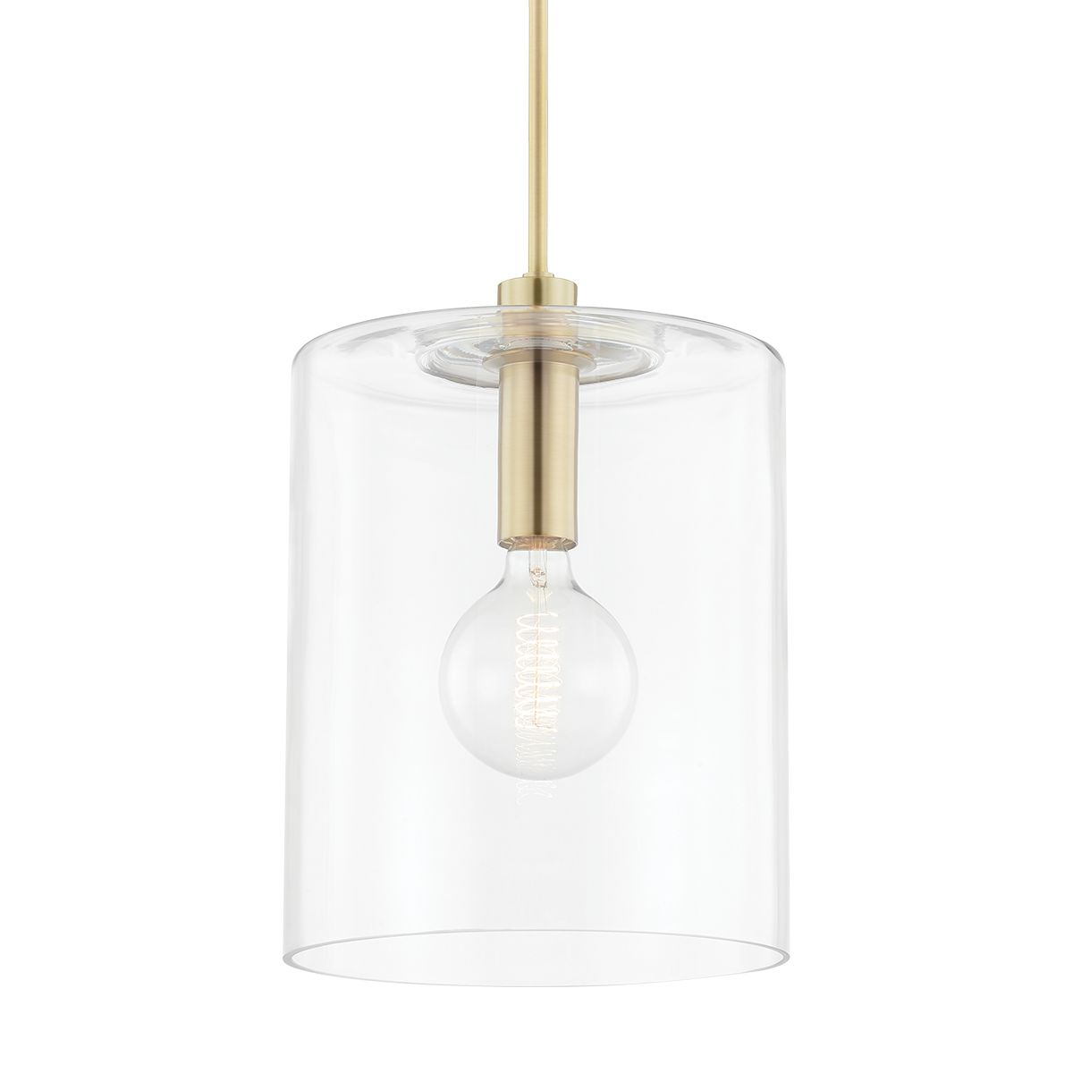 Mitzi-Neko Pendant Light: Modern Industrial Design with Transparent Glass Jar Shade and Aged Brass Finish