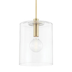 Mitzi-Neko Pendant Light: Modern Industrial Design with Transparent Glass Jar Shade and Aged Brass Finish