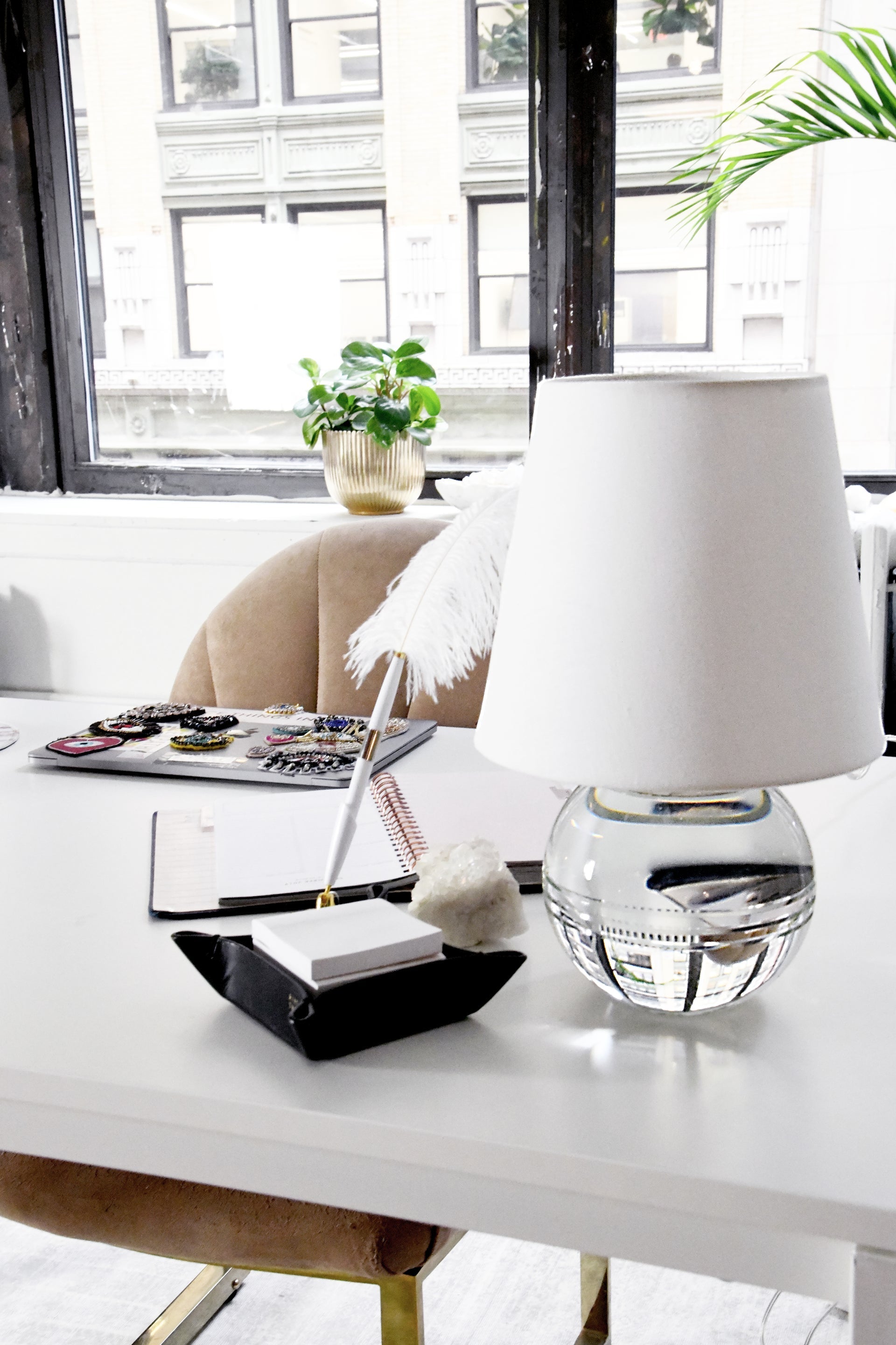 Mitzi-Nicole Table Lamp with Crystal Base and Ripple Cut Design, Linen Shade, Portable Accent Lighting