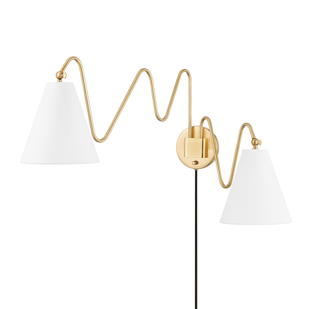 Mitzi Onda 2-Light Plug-In Sconce with Pivoting Shades and Unique Squiggly Arm Design