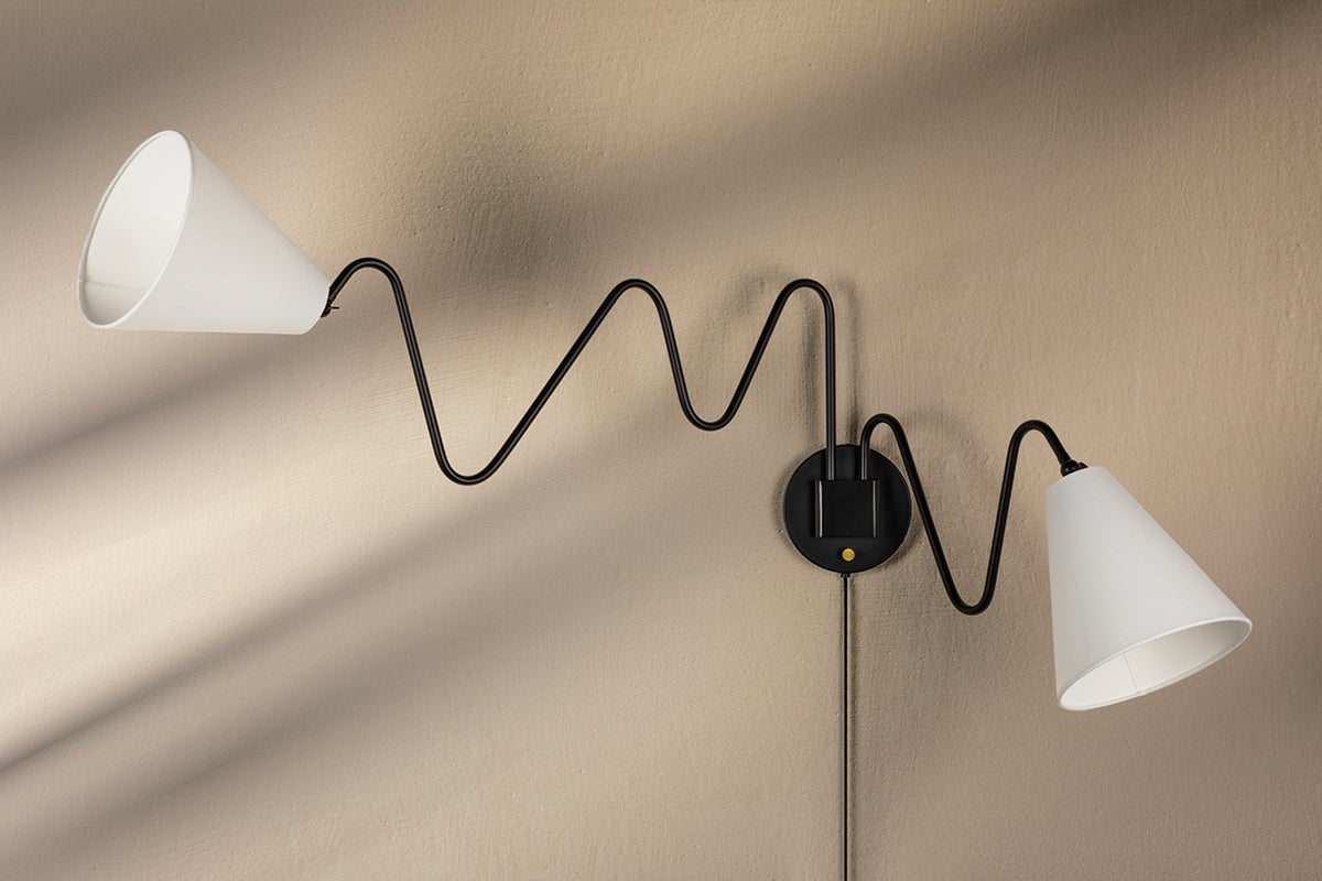 Mitzi Onda 2-Light Plug-In Sconce with Pivoting Shades and Unique Squiggly Arm Design