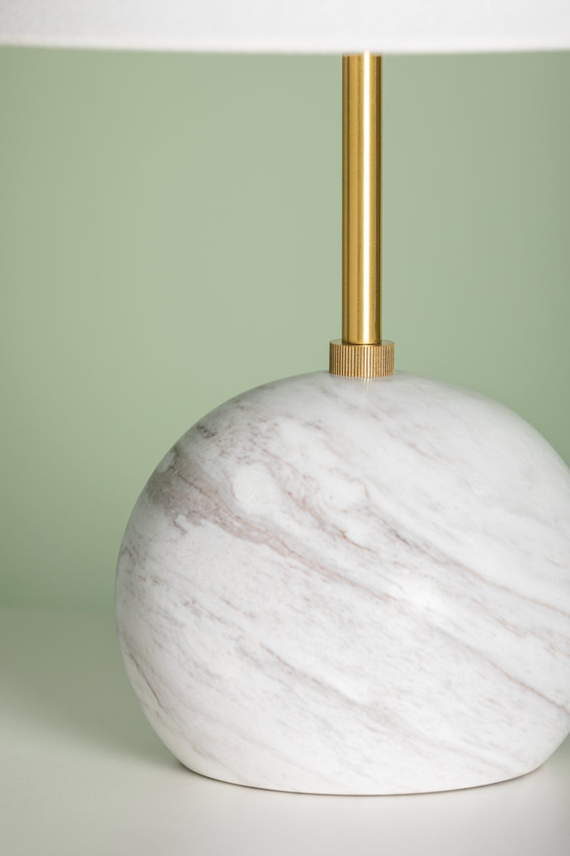 Mitzi-Petite Jewel Table Lamp in Calcutta Gold Marble and Aged Brass with White Linen Shade