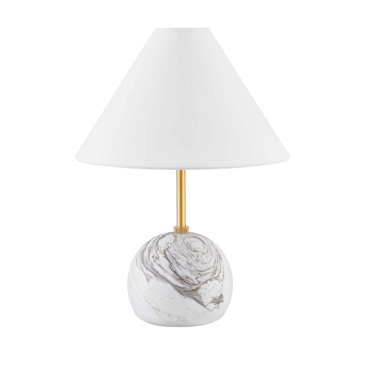 Mitzi-Petite Jewel Table Lamp in Calcutta Gold Marble and Aged Brass with White Linen Shade