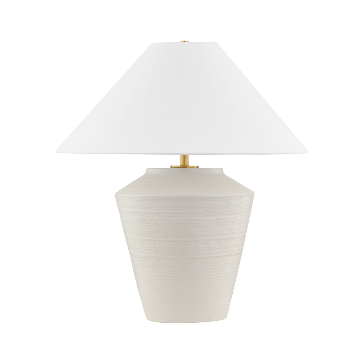 Mitzi Rachie Table Lamp - Whitewashed Terracotta Body with Angular Linen Shade and Aged Brass Frame