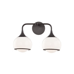 Mitzi-Reese 2-Light Vanity Light with Glossy Opal Shades in Aged Brass, Old Bronze, or Polished Nickel