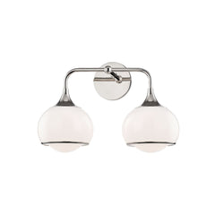 Mitzi-Reese 2-Light Vanity Light with Glossy Opal Shades in Aged Brass, Old Bronze, or Polished Nickel