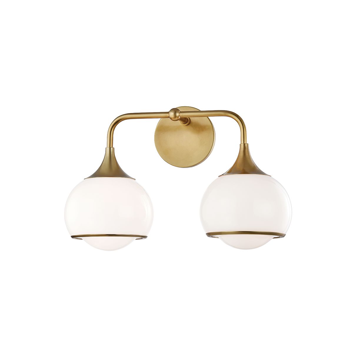 Mitzi-Reese 2-Light Vanity Light with Glossy Opal Shades in Aged Brass, Old Bronze, or Polished Nickel