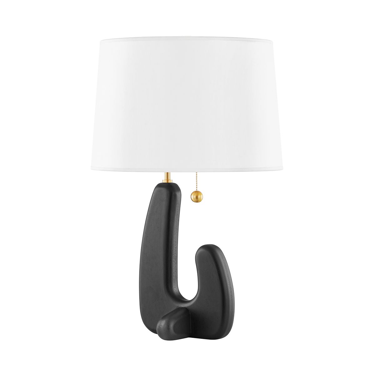 Mitzi-Regina Table Lamp with Beaded Pull Chain, Blackened Wood Base, Cream Shade, and Aged Brass Accents