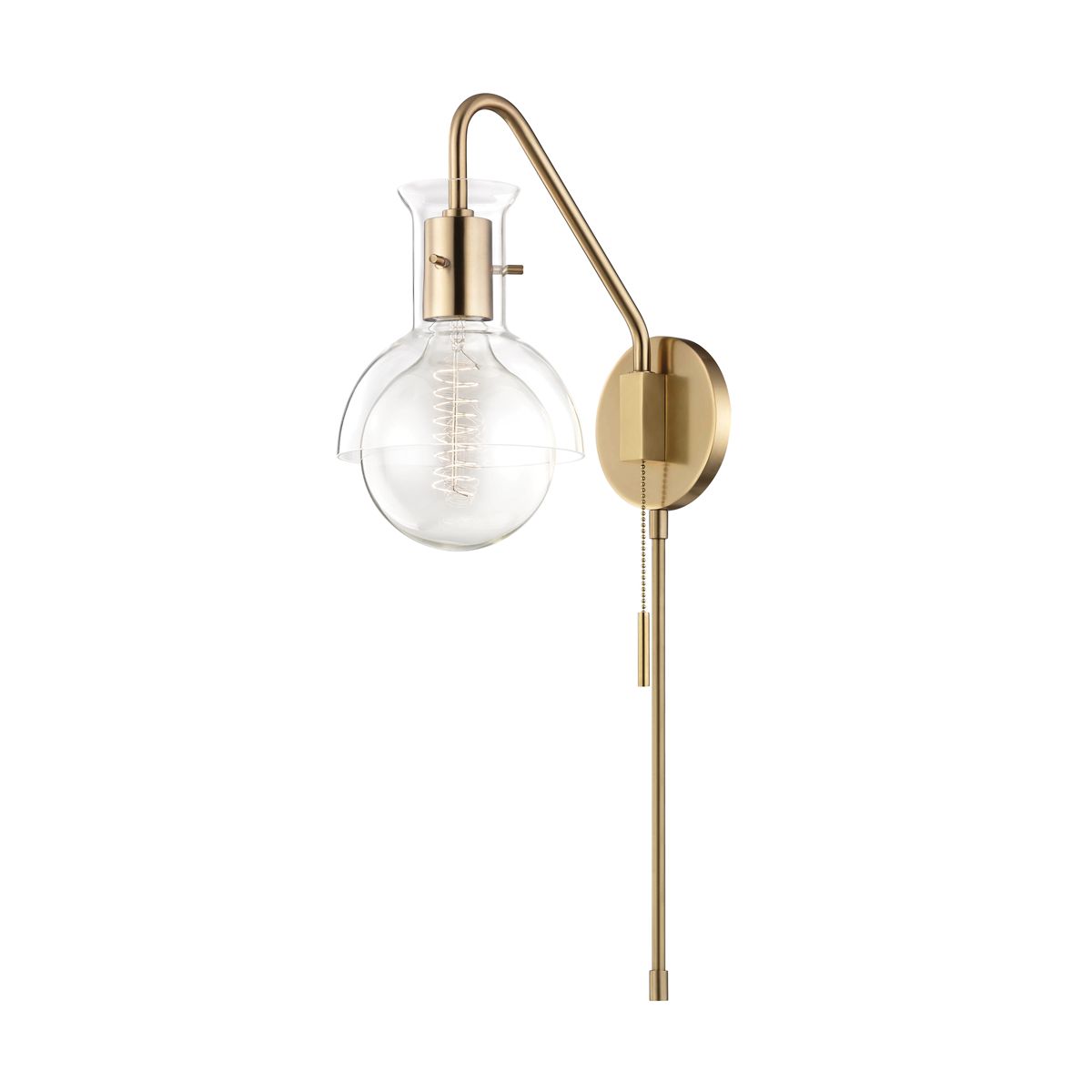 Mitzi-Riley Plug-In Wall Sconce With Clear Glass Bell Shade In Aged Brass, Old Bronze, Or Polished Nickel