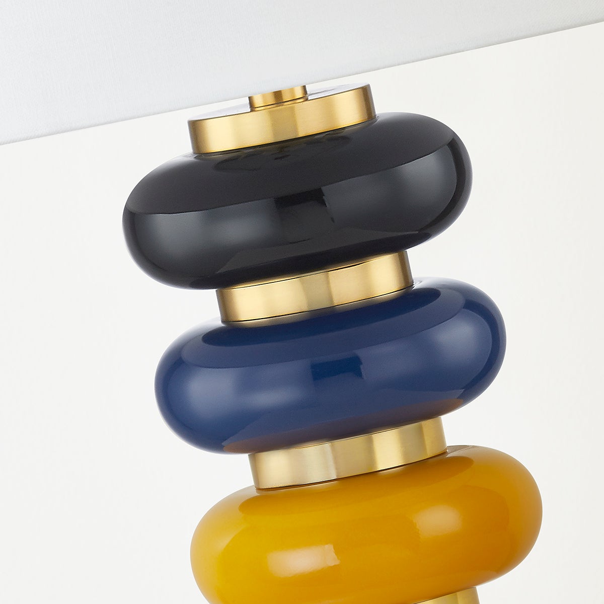 Mitzi Robyn Table Lamp with Stacked Aged Brass and Ceramic Base in Yellow, Blue, and Black