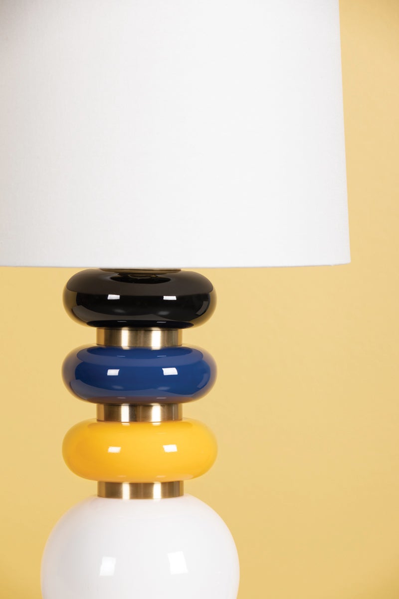 Mitzi Robyn Table Lamp with Stacked Aged Brass and Ceramic Base in Yellow, Blue, and Black