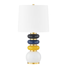 Mitzi Robyn Table Lamp with Stacked Aged Brass and Ceramic Base in Yellow, Blue, and Black