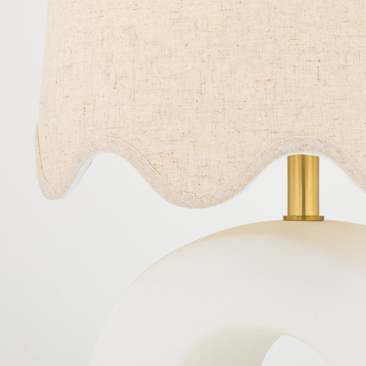 Mitzi-Roshani Table Lamp - Unique Matte White Ceramic Shape With Natural Linen Shade And Aged Brass Accents