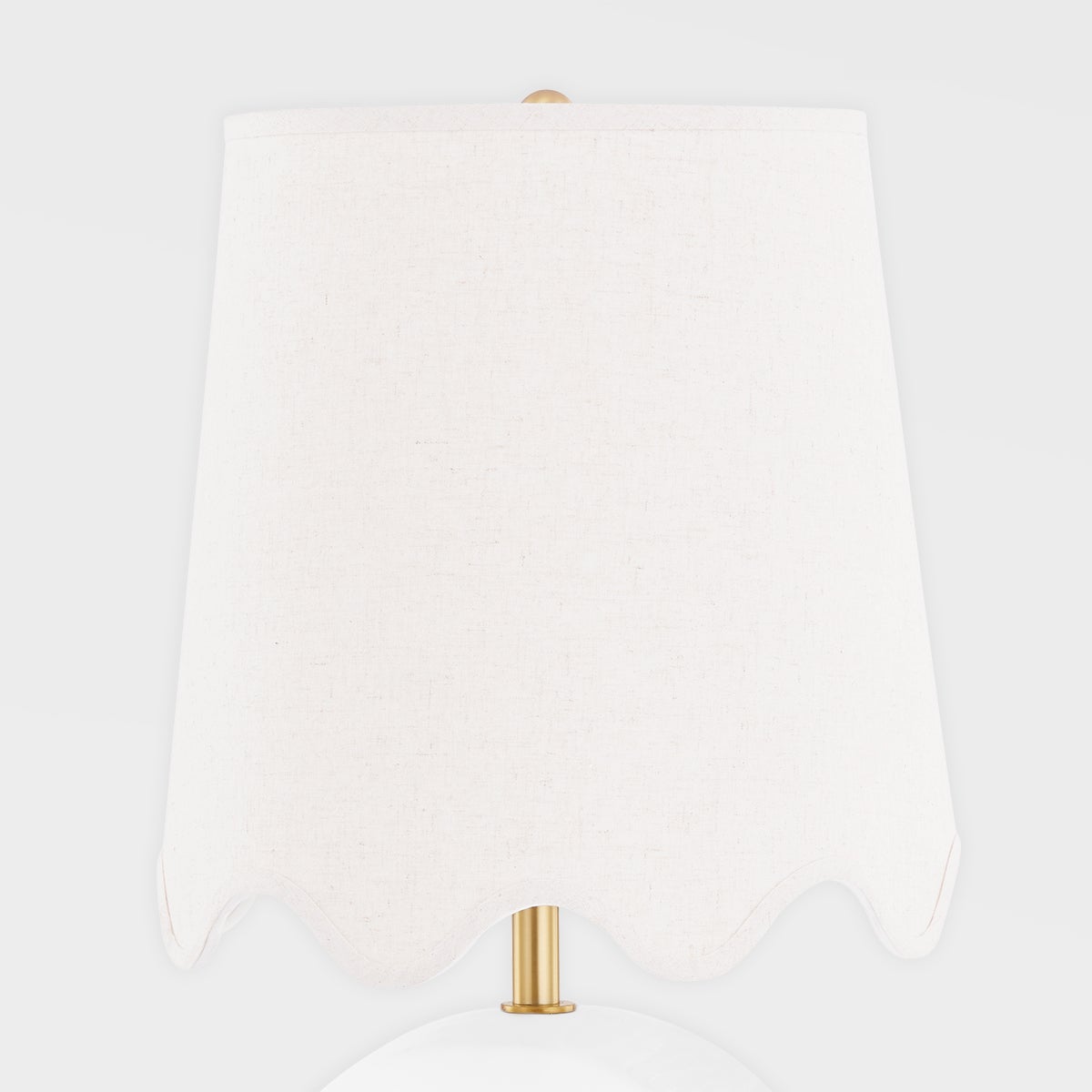 Mitzi-Roshani Table Lamp - Unique Matte White Ceramic Shape With Natural Linen Shade And Aged Brass Accents