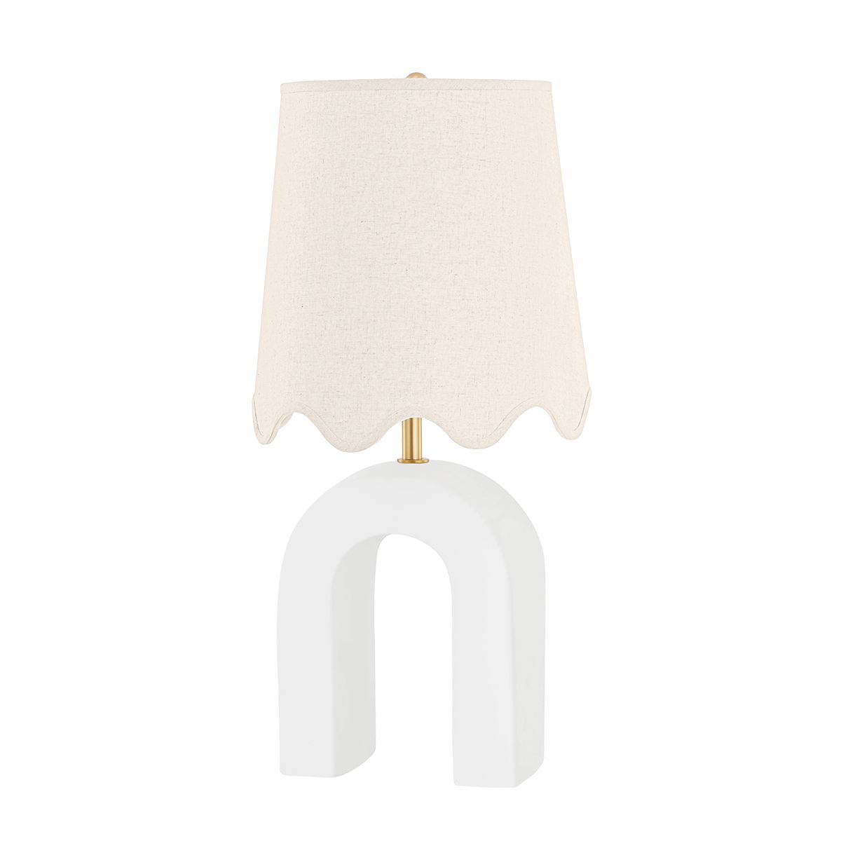 Mitzi-Roshani Table Lamp - Unique Matte White Ceramic Shape With Natural Linen Shade And Aged Brass Accents