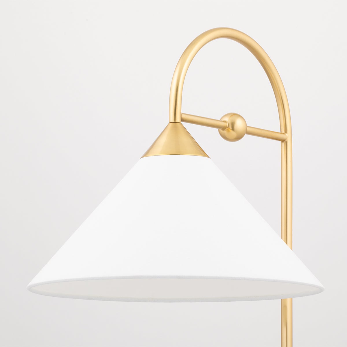 Mitzi-Sang Floor Lamp - Jewelry-Inspired Design with Aged Brass Finish and White Linen Shade