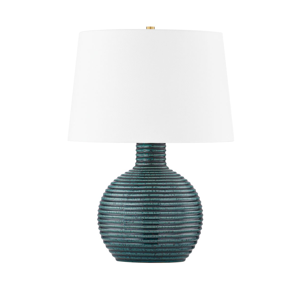 Mitzi-Sara Table Lamp - Vintage Holophane Style with Clear Ribbed Glass and Textured Ceramic Base