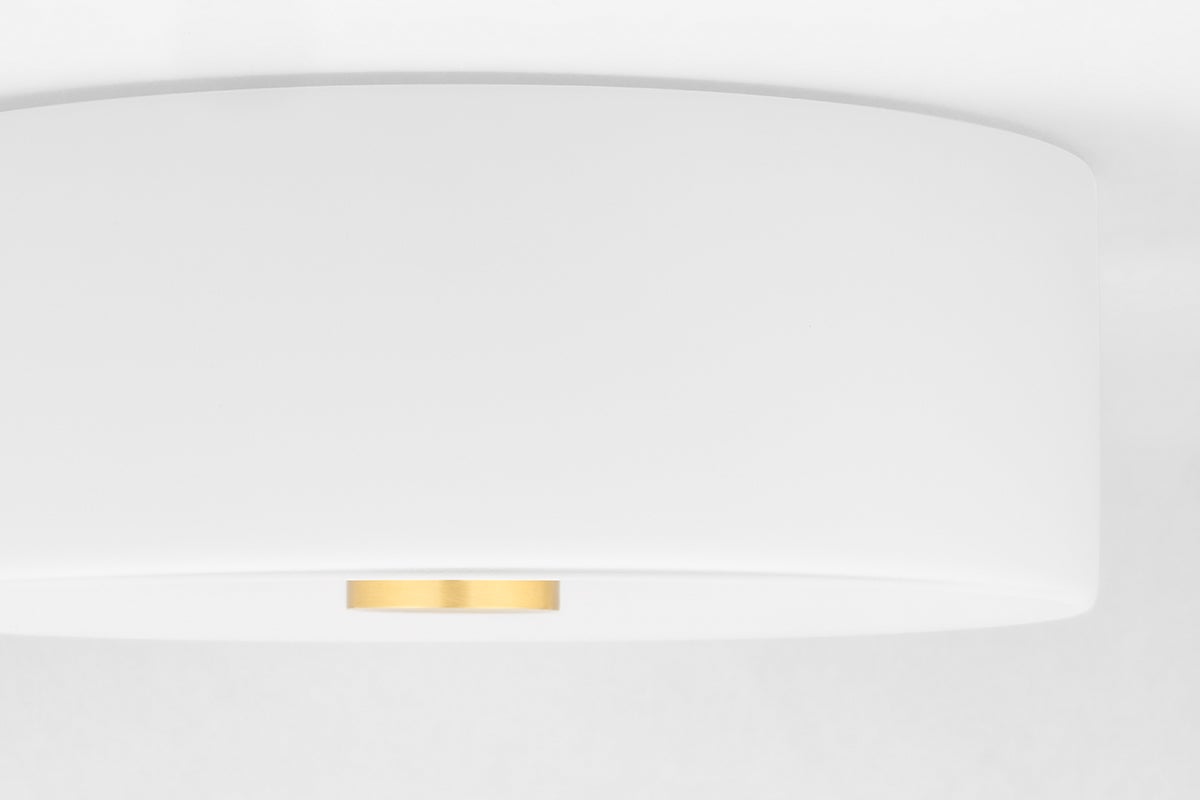 Mitzi-Sophie Ceiling Light - Sleek Drum-Shaped Opal Etched Glass Shade, Aged Brass & Polished Nickel Finishes