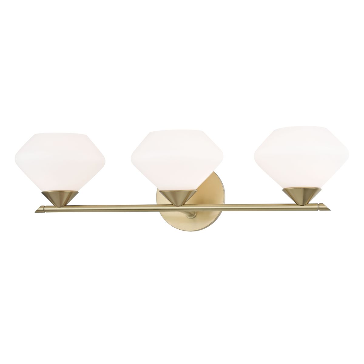 Mitzi-Valerie 3-Light Vanity Light with Opal Matte Glass Shades in Aged Brass or Polished Nickel