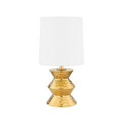 Mitzi-Zoe Table Lamp – Elegant Gold Ceramic Design with Textured Base and White Linen Shade