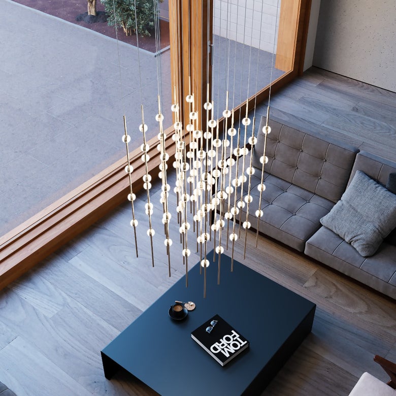 SONNEMAN 20" Constellation Cosmic Cube LED Chandelier with Suspended Linear Hubs for Dazzling Illumination