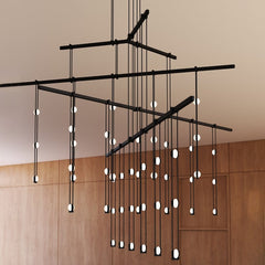 SONNEMAN-48-Inch 4-Tier Tri-Bar Chandelier with Crystal Ladder Light Luminaires in Black Finish